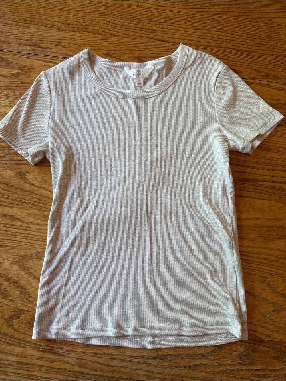 Market & Spruce Light Heather Gray Ribbed Crew Neck Tee